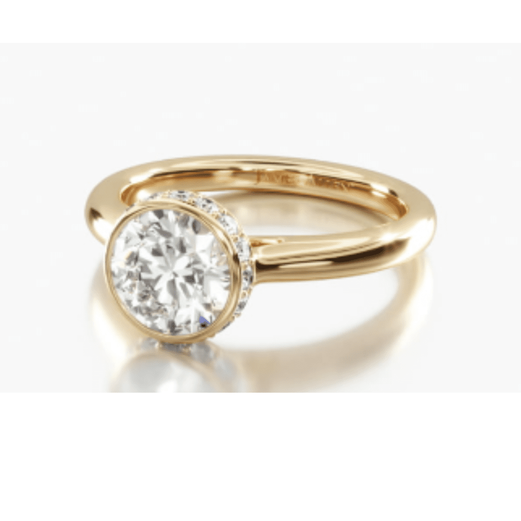 18K Yellow Gold Pavé Crown Bezel Engagement Ring