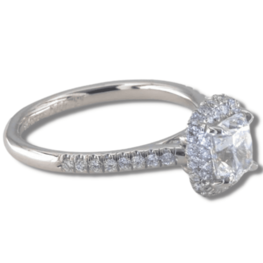 White Gold Cushion Outline Falling Edge Engagement Ring