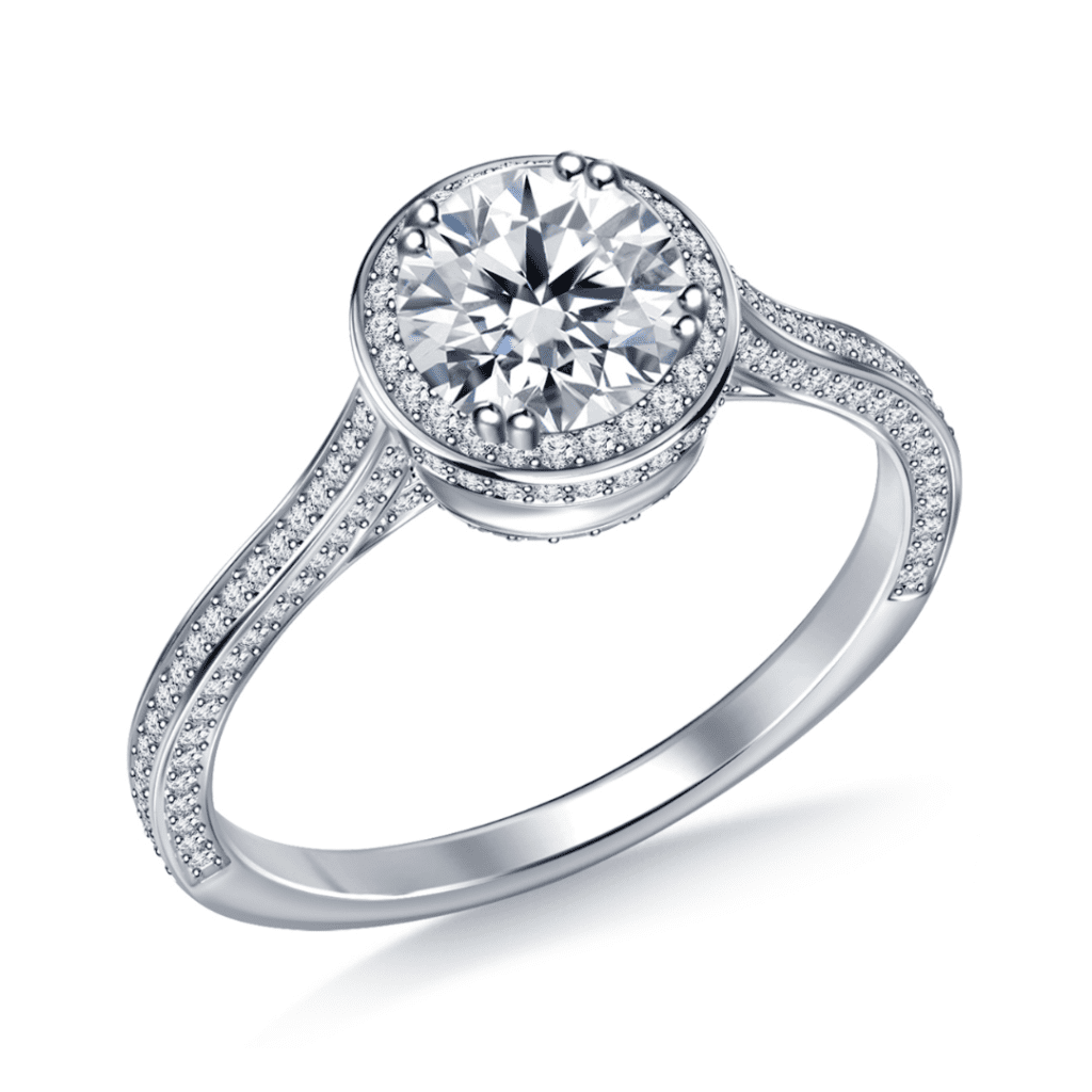 Diamond Halo Cathedral Engagement Ring