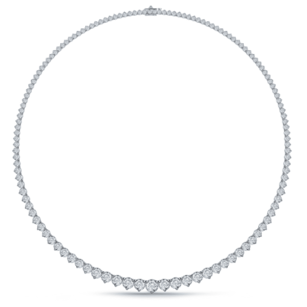 Diamond Eternity Line Necklace With Graduated Diamonds In Three Prong Settings In 14K White Gold at B2C Jewels