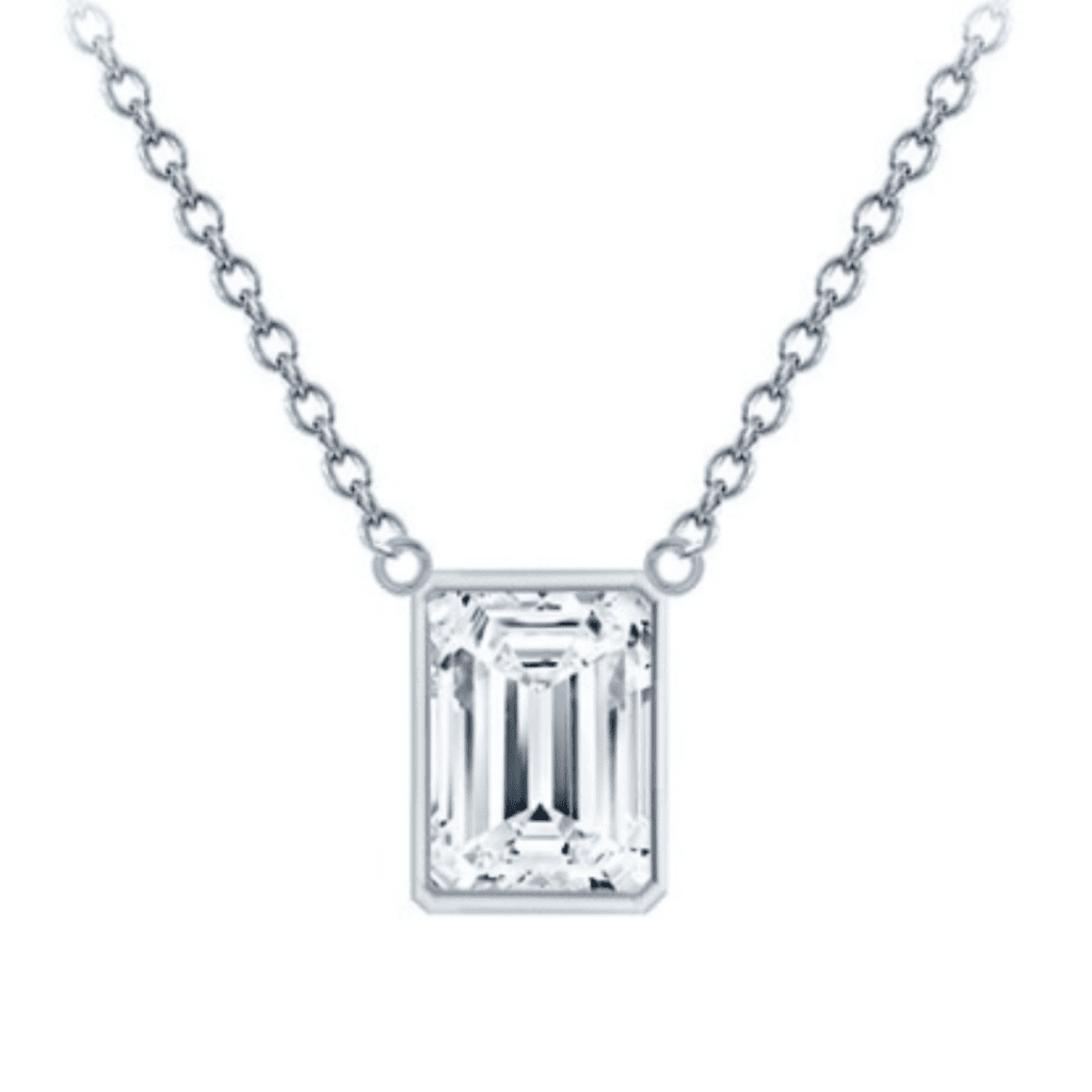 Emerald Bezel Set Diamond Solitaire Pendant at Adiamor