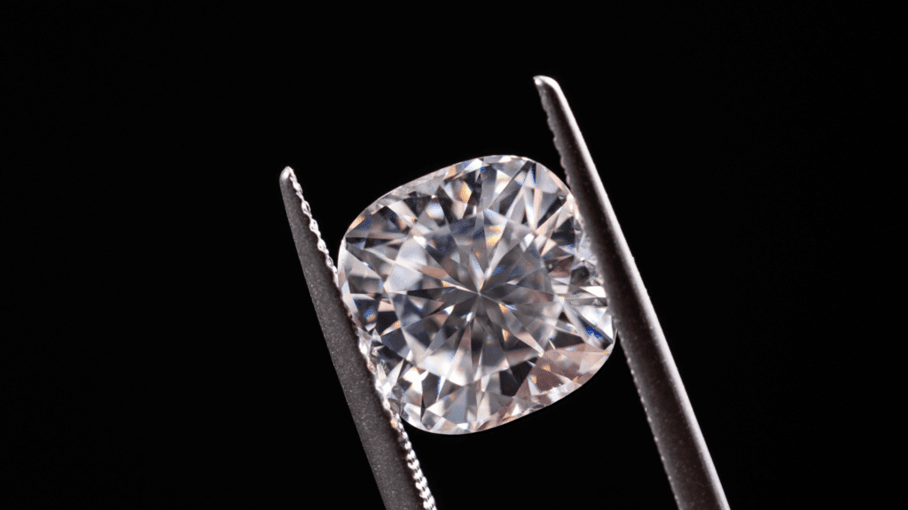 Cushion Cut Diamond on black background.