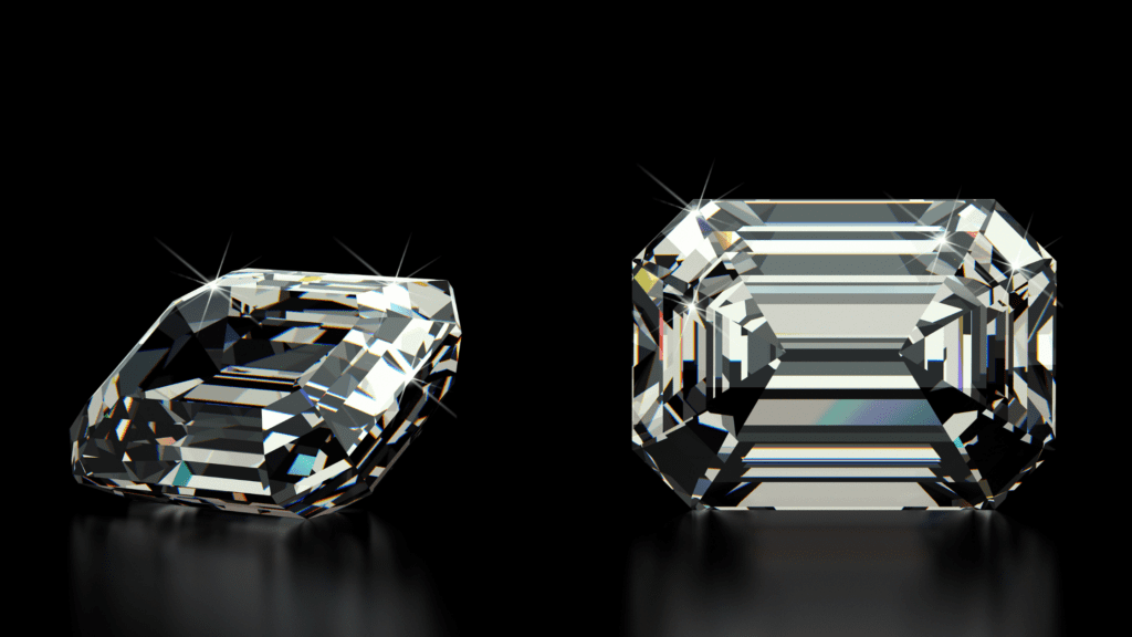 2 Emerald cut shape diamond on black background.