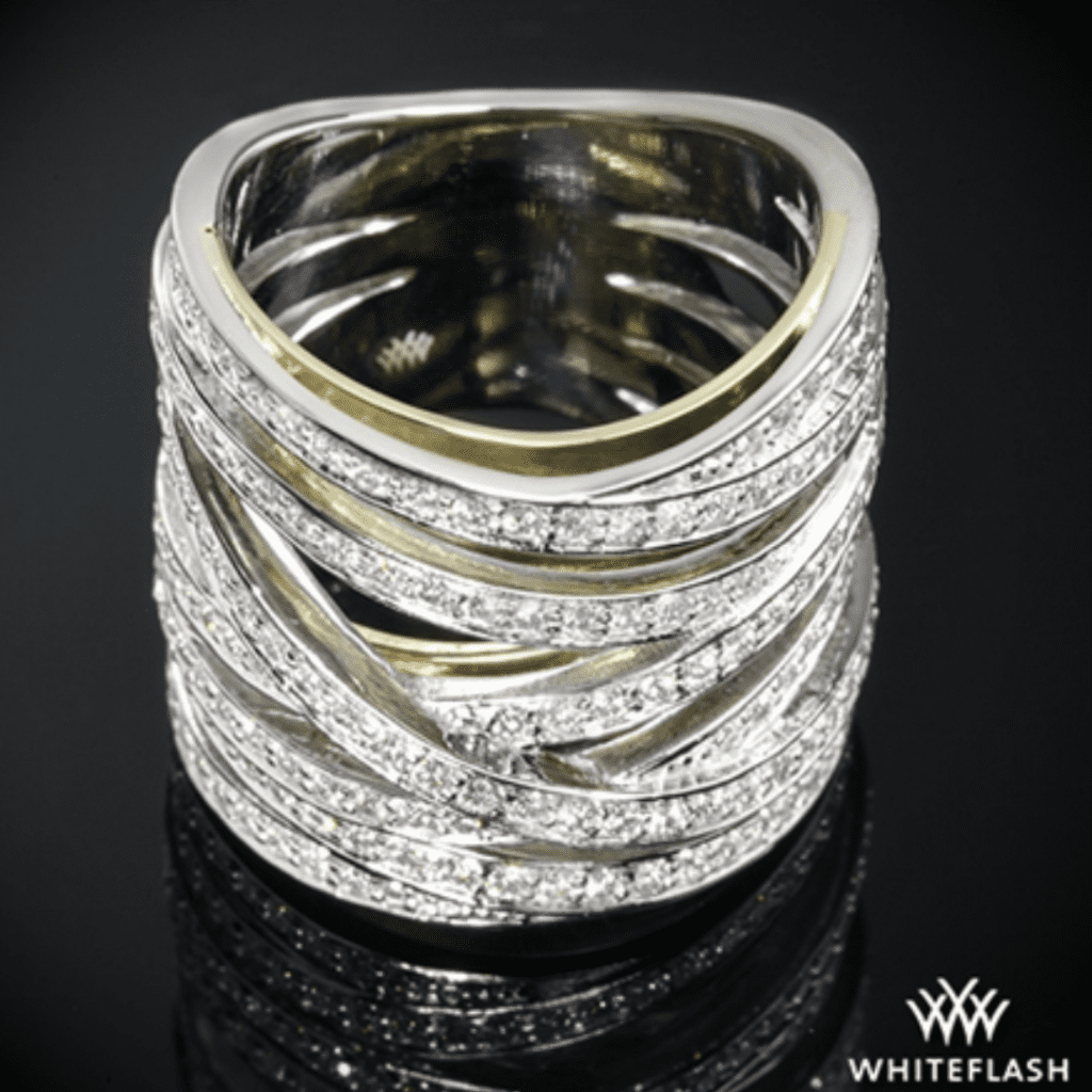 Platinum and 18k Yellow Gold Two Tone Right Hand Diamond Ring at Whiteflash