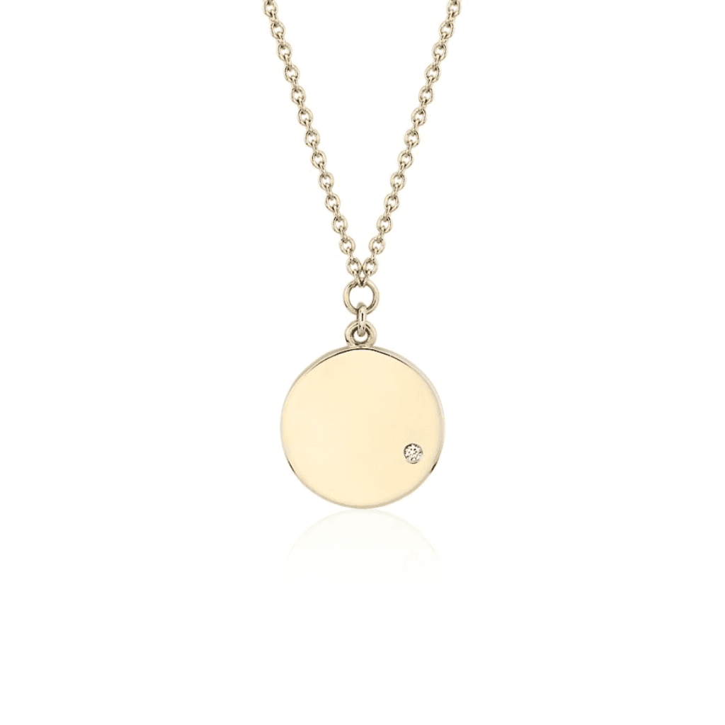 Mini Diamond Accented Engravable Disc Pendant 14k Yellow Gold from Blue Nile.
