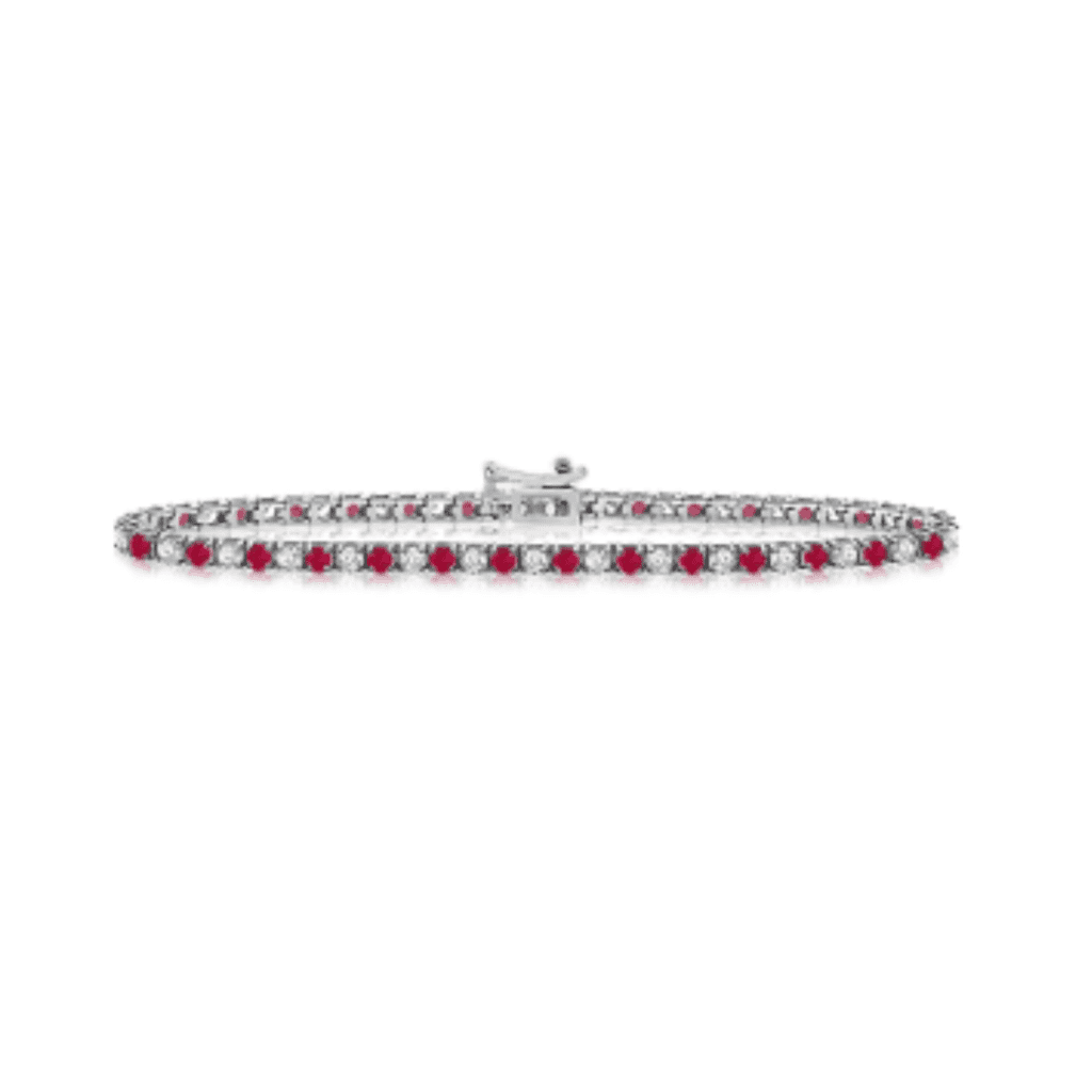 Diamond And Ruby Tennis Line Bracelet In 14K White Gold at B2C Jewels