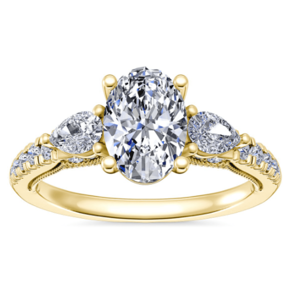 Lace Bridge Three Stone and Pave Diamond Engagement Ring at Blue Nile