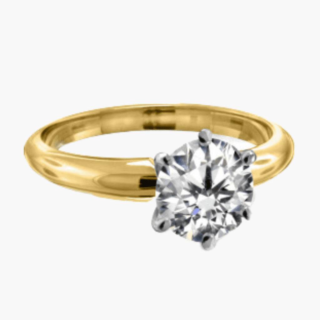 Six Prong Pre-Set Round Diamond Solitaire Ring In 18K Yellow Gold at B2C Jewels