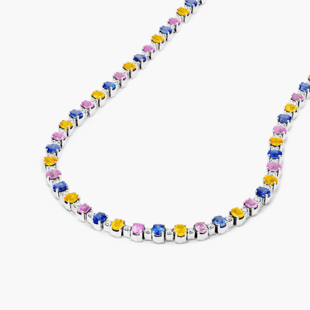 14K White Gold Oval Multi-Color Sapphire And Diamond Tennis Necklace at James Allen