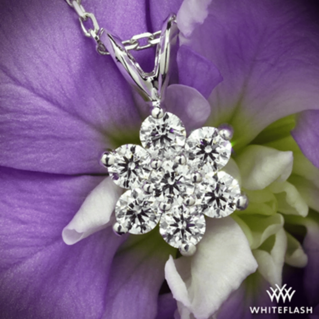0.15ctw 14k White Gold Flower Cluster Diamond Pendant from Whiteflash.