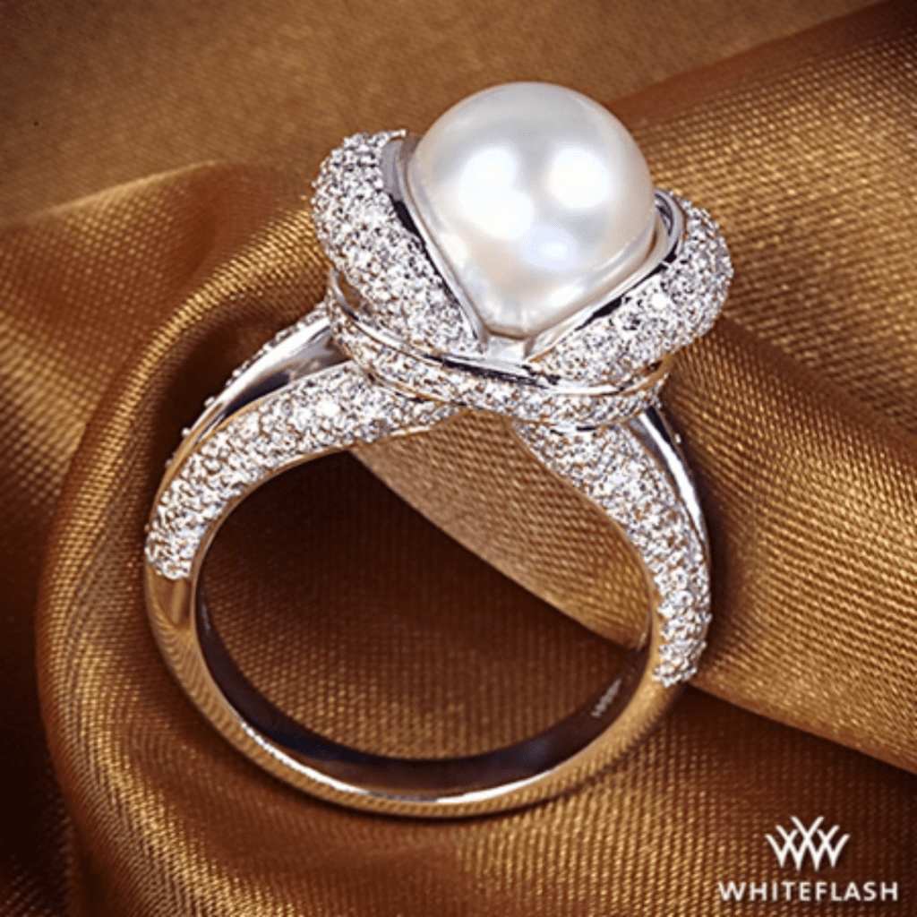 18k White Gold "Gaia" Pearl and Diamond Right Hand Ring from Whiteflash.