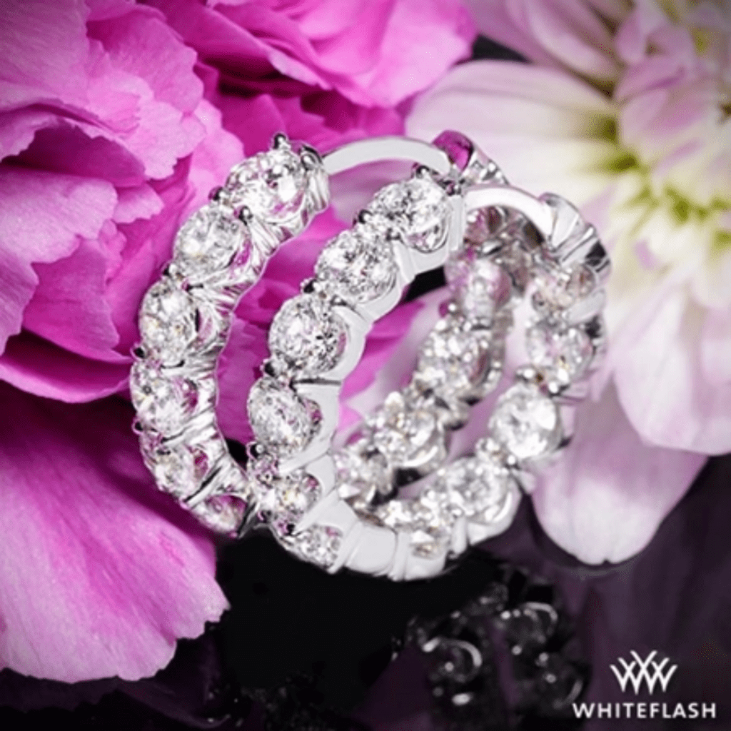 18k White Gold "AGBF" Inside Out Diamond Hoop Earrings from Whiteflash.