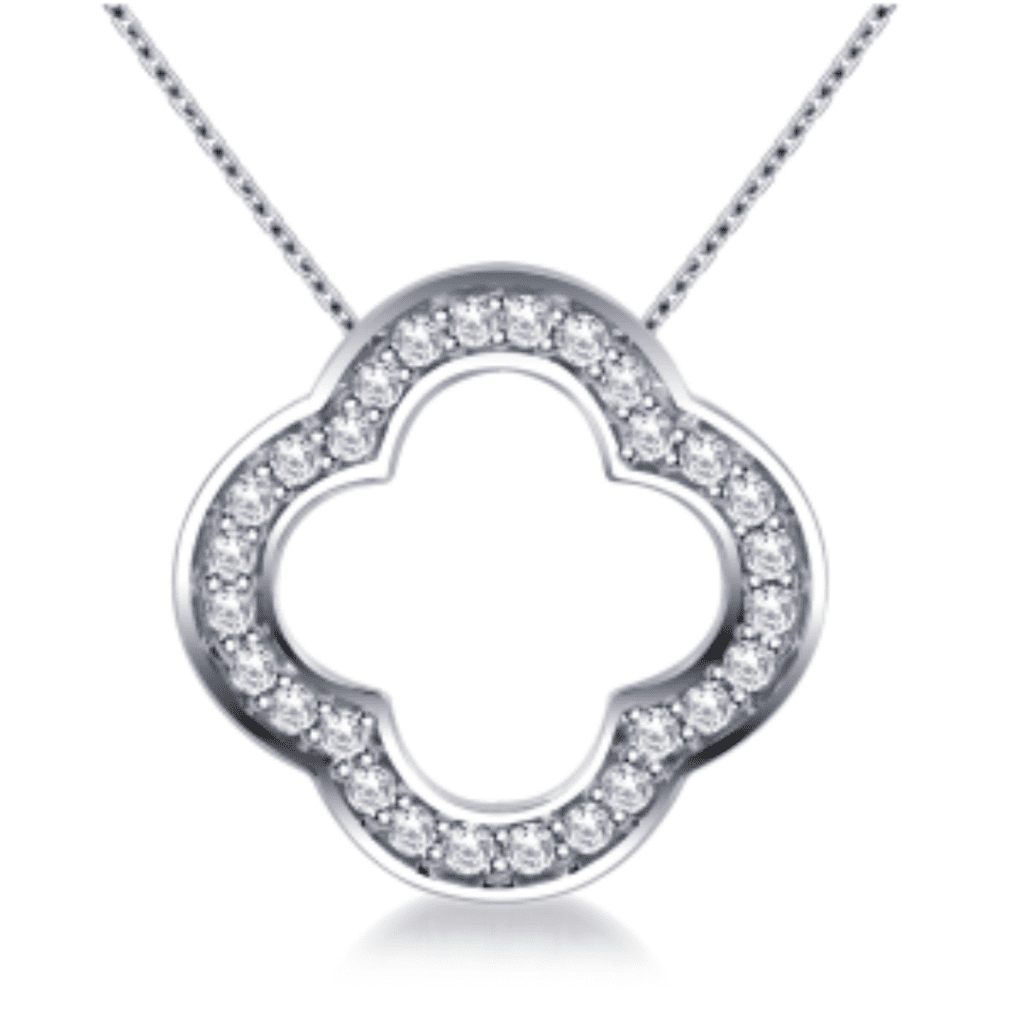 Pave Set Diamond Clover Pendant In 14K White Gold at B2CJewels