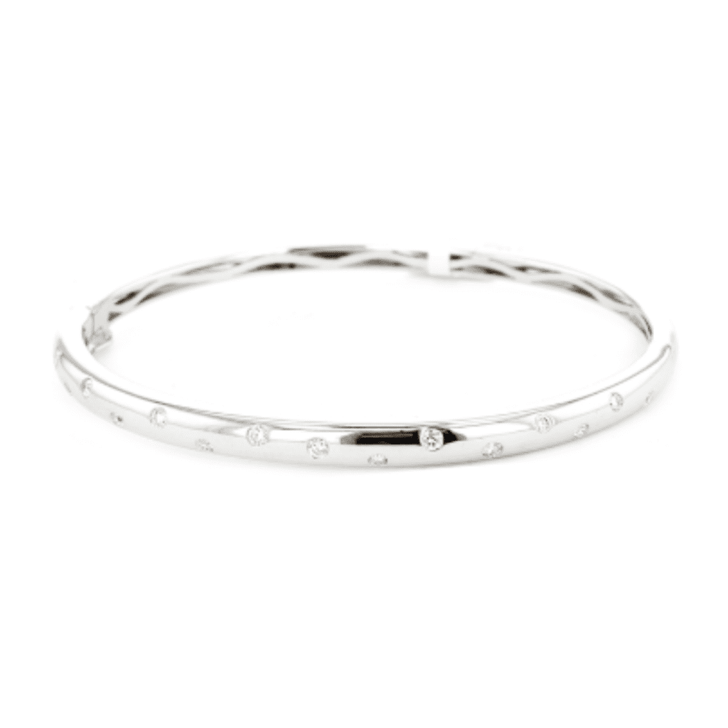 14KT White Gold Bangle with Flush Set Round Diamonds at Continental Diamonds