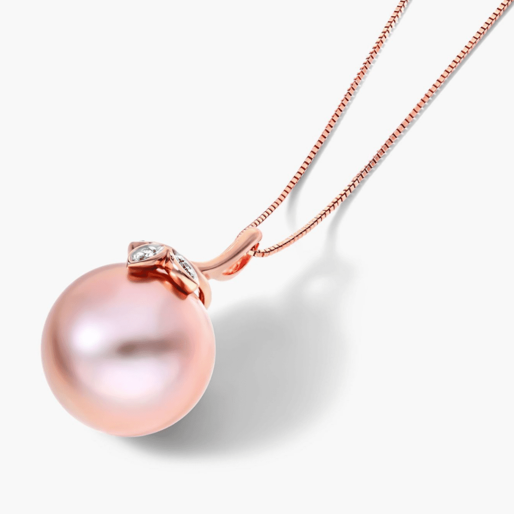 14K Rose Gold Pink Freshwater Cultured Windsor Pearl And Diamond Trio Leaf Pendant at James Allen