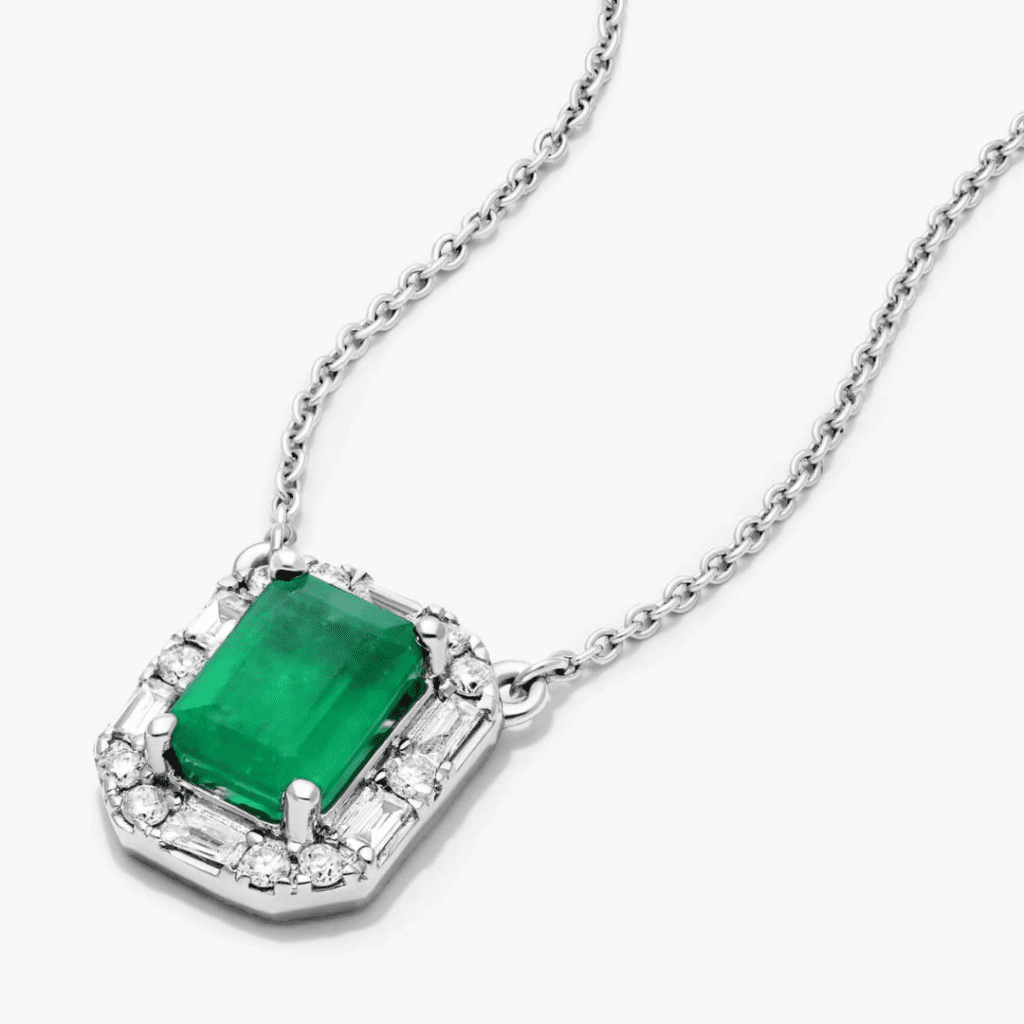 14K White Gold Allure Diamond Halo Emerald Necklace at James Allen