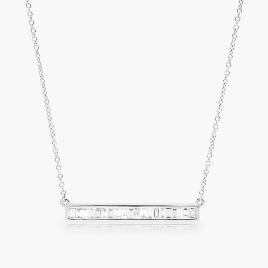 14K White Gold Channel Set Baguette Diamond Bar Design Necklace from James Allen.