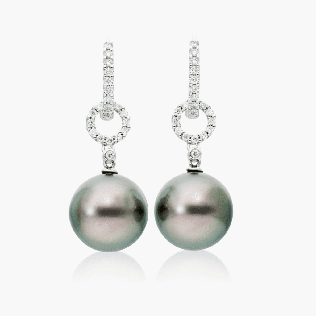 18K White Gold Tahitian Cultured Pearl And Diamond Link Drop Earring from James Allen.