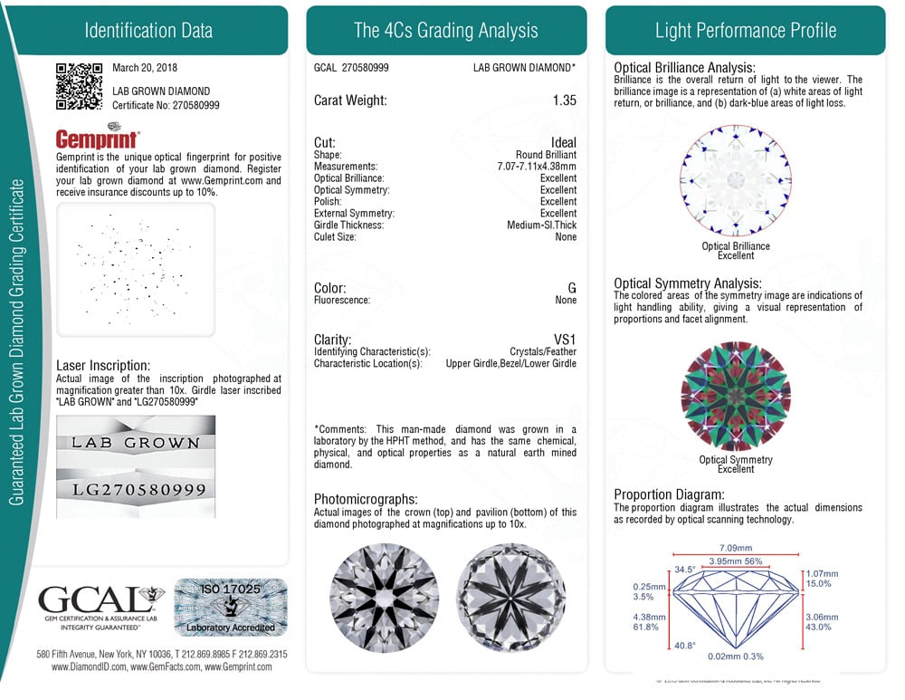 GCAL Lab Grown Diamond Certificate