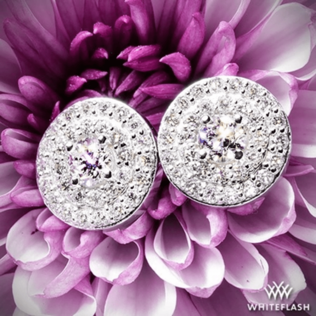 18k White Gold "Brilliance Double Halo" Diamond Earrings at Whiteflash