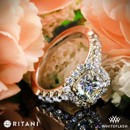 14k White Gold Ritani Cushion Halo Diamond Engagement Ring at Whiteflash