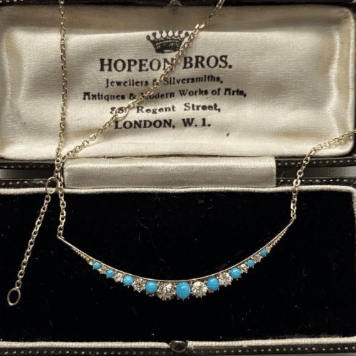 Edwardian diamond and turquoise crescent