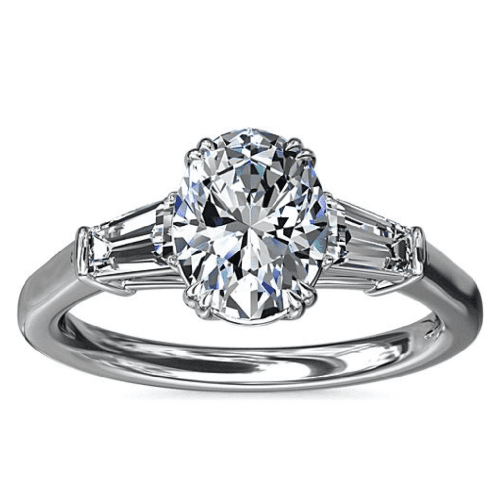 Three-Stone Tapered Baguette Diamond Ring In Platinum at Blue Nile