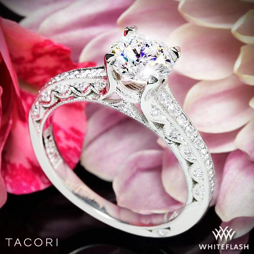 18k White Gold Tacori Classic Crescent Pave Half Eternity Diamond Engagement Ring at Whiteflash