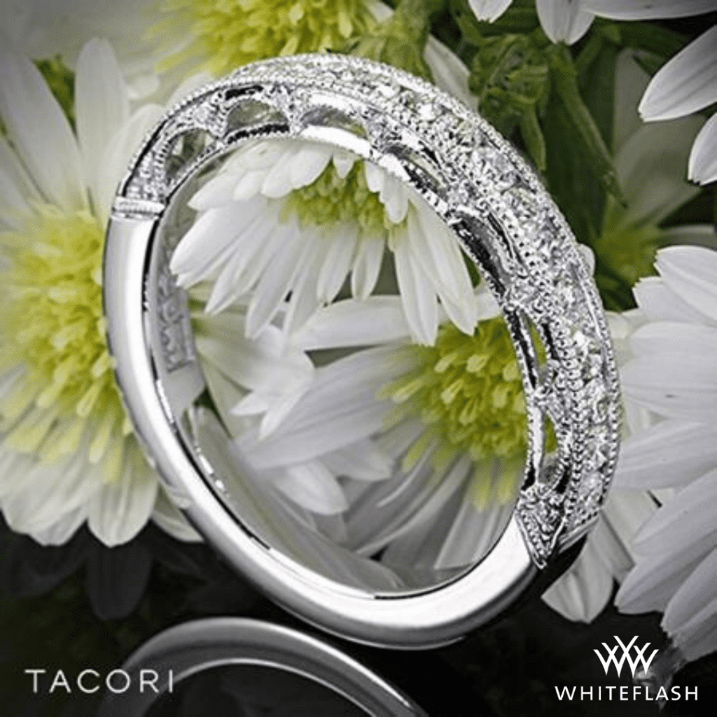 18k White Gold Tacori Reverse Crescent Half Eternity Star Diamond Wedding Ring at Whiteflash