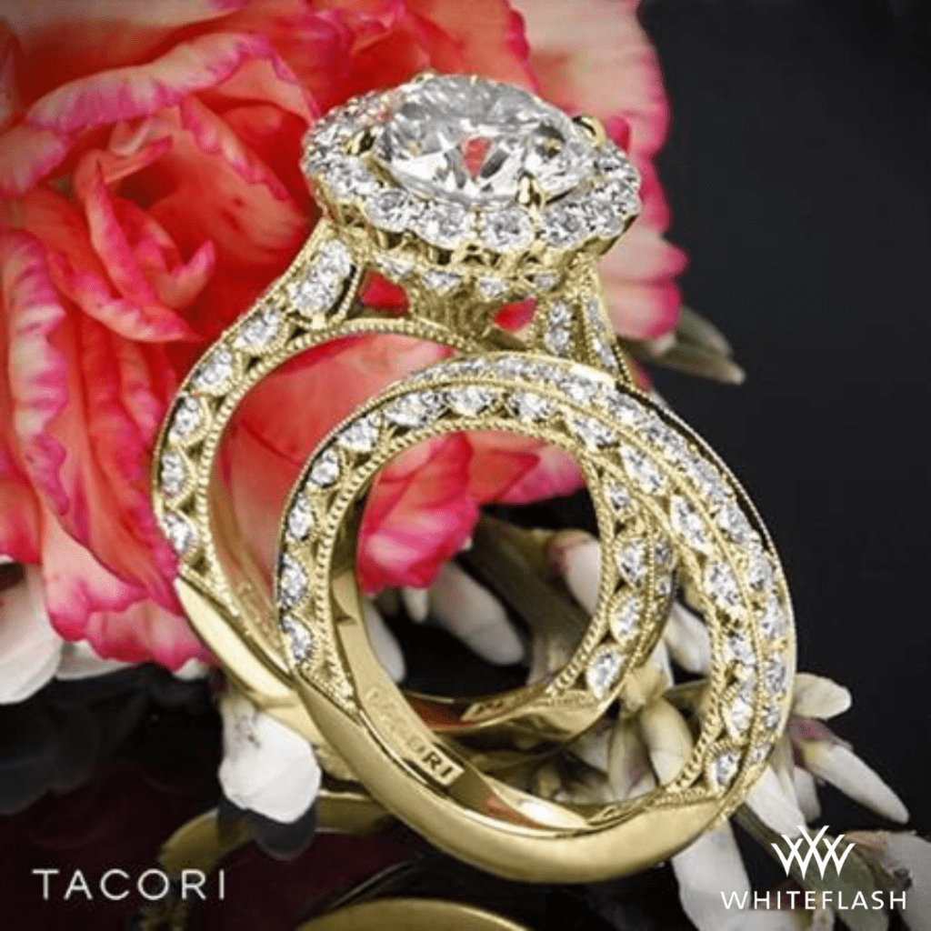 18k Yellow Gold Tacori RoyalT Bloom Diamond Wedding Set at Whiteflash