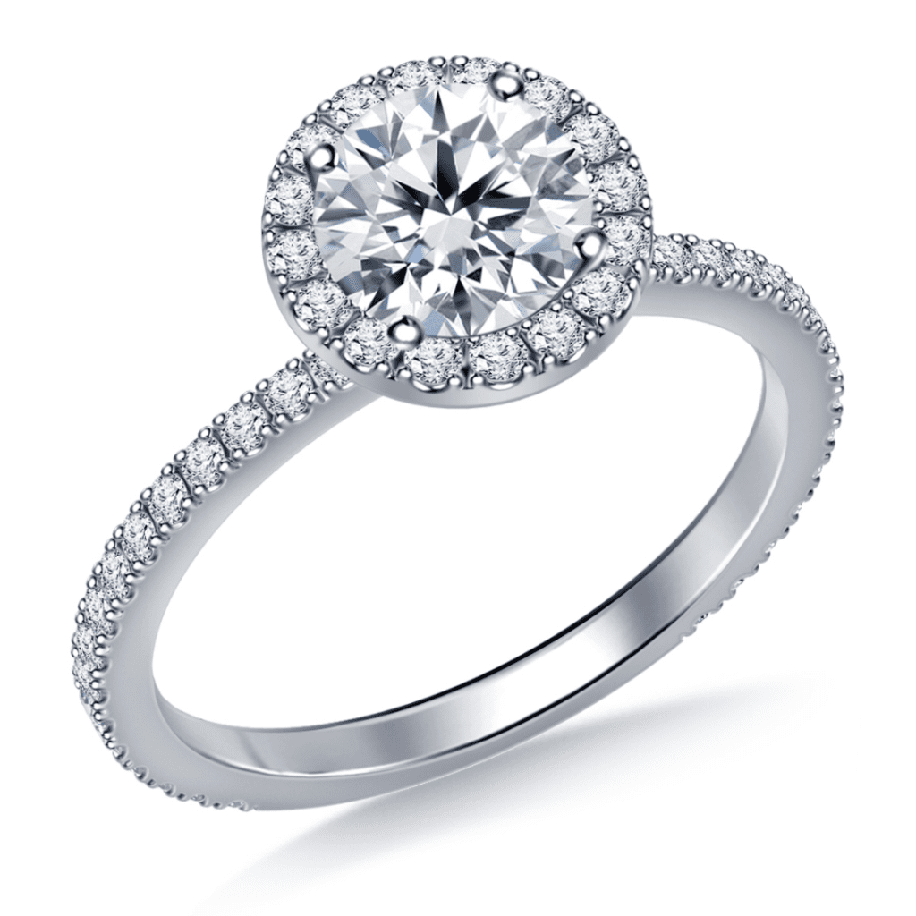 1.00 Ct. Tw. Round Diamond Halo Cathedral Engagement Ring In 14K White Gold at B2C Jewels