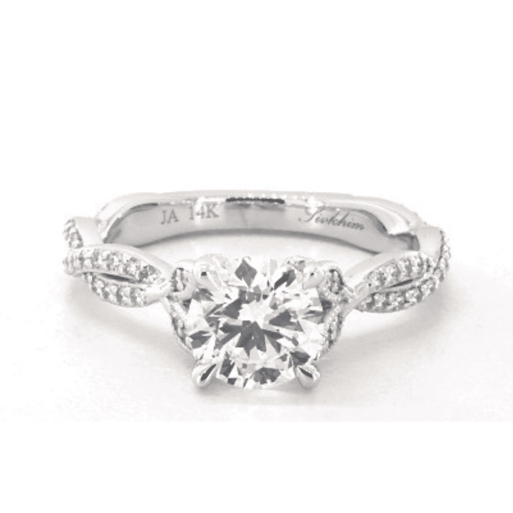 Lab-Created 1.62 Carat E-VS2 Ideal Cut Round Diamond Twisted Pavé Leaf Engagement Ring at James Allen