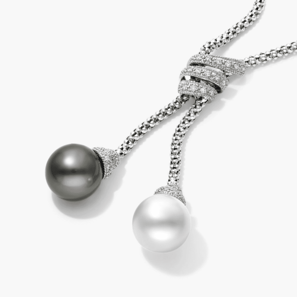 18K White Gold Lariat Diamonds And South Sea & Tahitian Cultured Pearl Necklace at James Allen