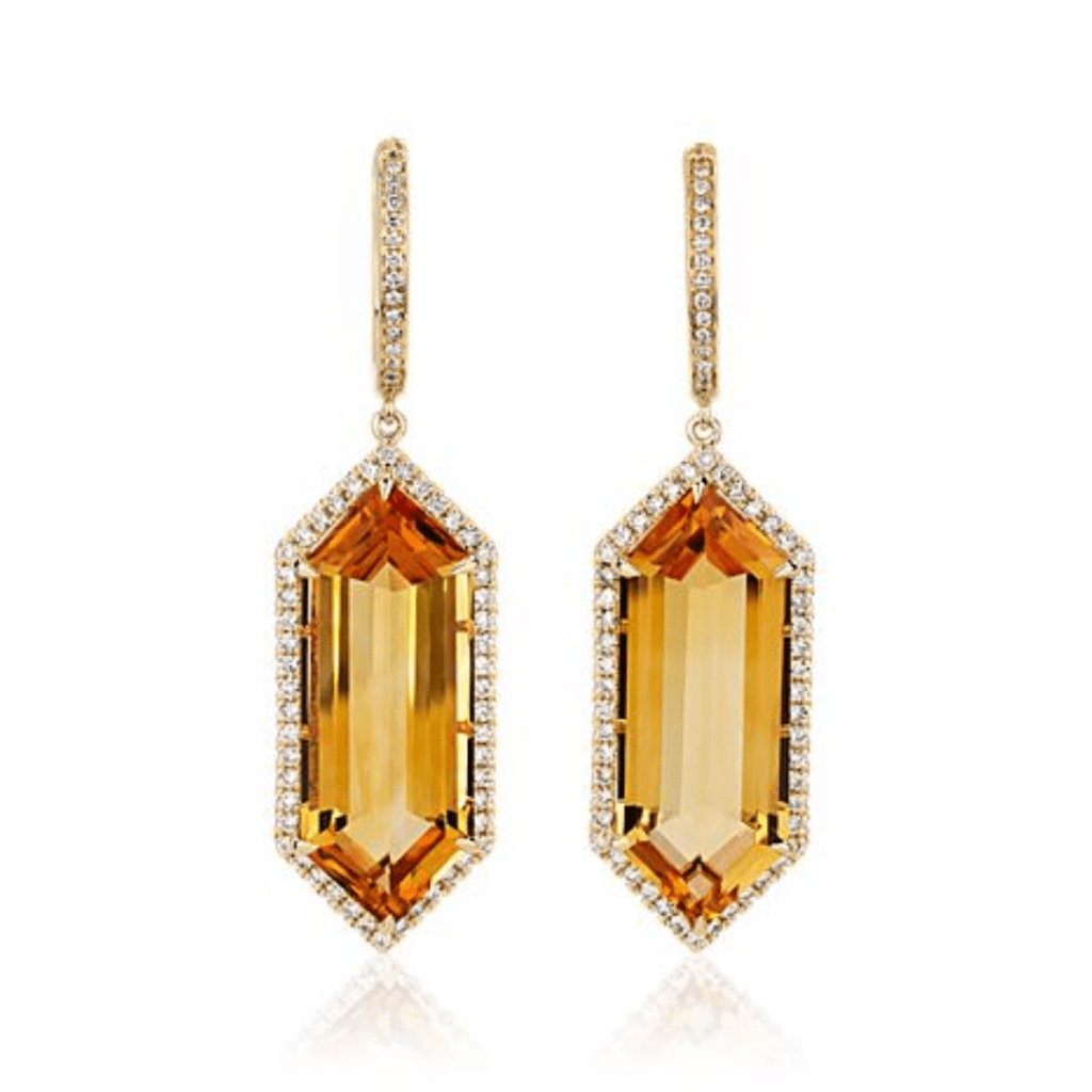 Hexagon Citrine And Diamond Drop Earrings In 14k Yellow Gold at Blue Nile