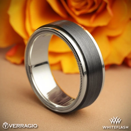 14k White Gold Verragio Black Titanium Men's Wedding Ring at Whiteflash