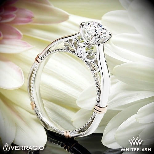 14k White Gold Verragio Parisian Solitaire Engagement Ring with Rose Gold Wraps at Whiteflash