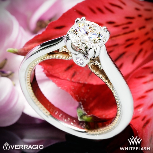 18k White Gold Verragio Couture Solitaire Engagement Ring with Rose Gold Inlay at Whiteflash