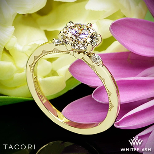 18k Yellow Gold Tacori 5 Sculpted Crescent Classic 3 Stone Engagement Ring at Whiteflash