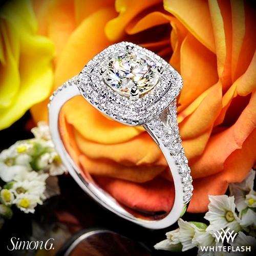 18k White Gold Simon G. Passion Halo Diamond Engagement Ring at Whiteflash