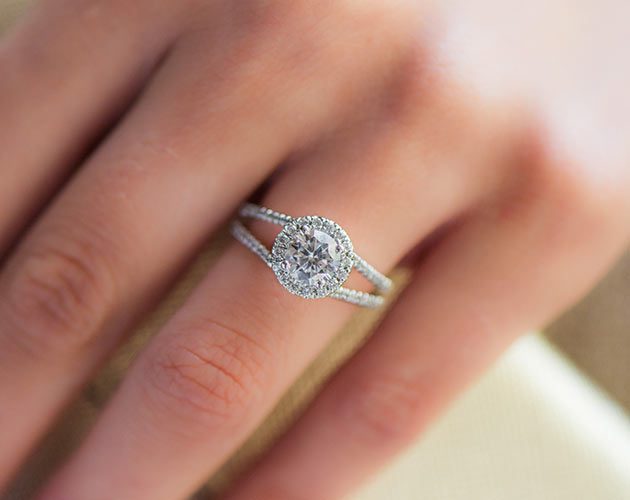 14K White Gold Open Split Shank Diamond Engagement Ring