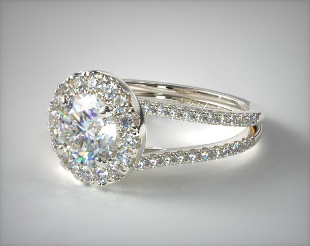 14K White Gold Open Split Shank Diamond Engagement Ring