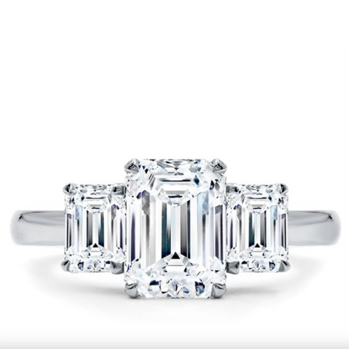 18K White Gold Emerald cut 3-Stone Engagement Ring Setting at Adiamor