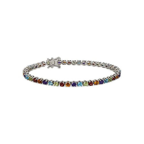 Multi Color Tennis Bracelet In Sterling Silver