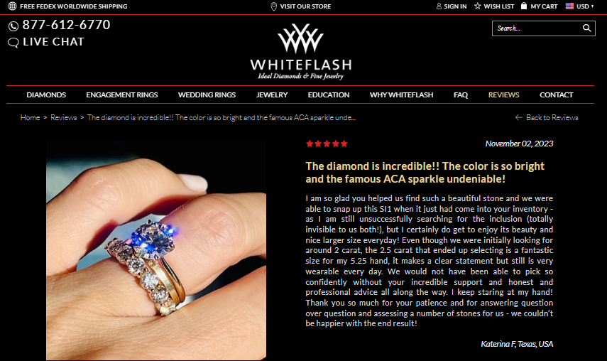 Whiteflash review on a 14K yellow gold engagement ring for women