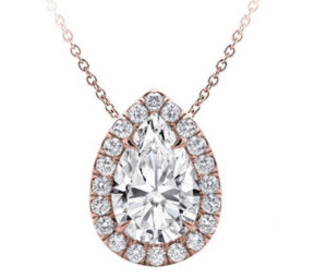 14K ROSE GOLD HALO PENDANT SETTING FOR PEAR SHAPE DIAMOND