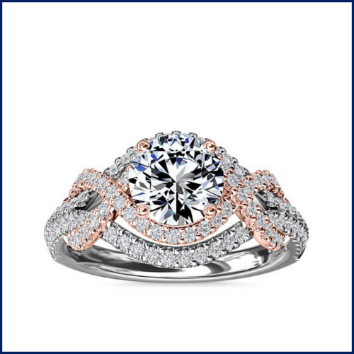 Two-Tone Intertwined Double Halo Diamond Engagement Ring In 14k White And Rose Gold at Blue Nile