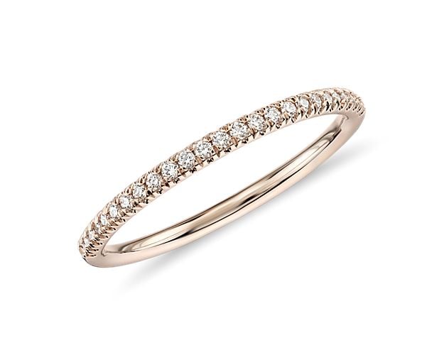 14K rose gold diamond wedding band for women