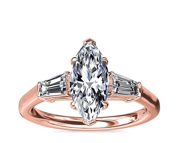 Three-Stone Tapered Baguette Diamond Engagement Ring In 18k Rose Gold (1/2 Ct. Tw.)