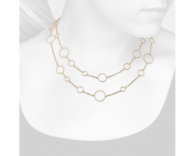 34" Long And Layered Circle Necklace In 14k Italian Yellow Gold (1.5 Mm)