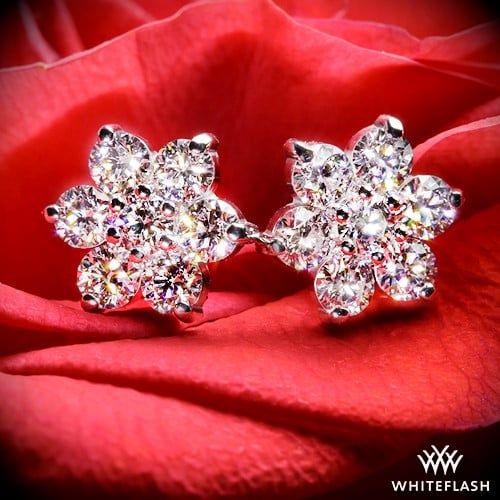 1.00ctw 14k White Gold "Flower Cluster" Diamond Earrings